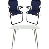 Bofigo 60X80 Beyaz Katlanır Masa + 2 Adet Katlanır Sandalye Kamp Seti Bahçe Takımı Lacivert - Polyester