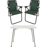 Bofigo 60X80 Beyaz Katlanır Masa + 2 Adet Katlanır Sandalye Kamp Seti Bahçe Takımı Yeşil - Polyester