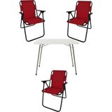 Bofigo 60X80 Beyaz Katlanır Masa + 3 Adet Katlanır Sandalye Kamp Seti Bahçe Takımı Kırmızı - Polyester