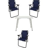 Bofigo 60X80 Beyaz Katlanır Masa + 3 Adet Katlanır Sandalye Kamp Seti Bahçe Takımı Lacivert - Polyester