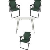 Bofigo 60X80 Beyaz Katlanır Masa + 3 Adet Katlanır Sandalye Kamp Seti Bahçe Takımı Yeşil - Polyester