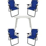 Bofigo 60X80 Beyaz Katlanır Masa + 4 Adet Katlanır Sandalye Kamp Seti Bahçe Takımı Mavi - Polyester