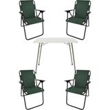 Bofigo 60X80 Beyaz Katlanır Masa + 4 Adet Katlanır Sandalye Kamp Seti Bahçe Takımı Yeşil - Polyester