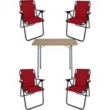 Bofigo 60X80 Çam Desenli Katlanır Masa + 4 Adet Katlanır Sandalye Kamp Seti Bahçe Takımı Kırmızı - Polyester