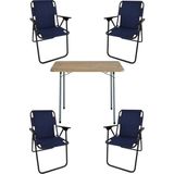 Bofigo 60X80 Çam Desenli Katlanır Masa + 4 Adet Katlanır Sandalye Kamp Seti Bahçe Takımı Lacivert - Polyester
