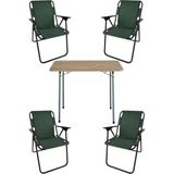 Bofigo 60X80 Çam Desenli Katlanır Masa + 4 Adet Katlanır Sandalye Kamp Seti Bahçe Takımı Yeşil - Polyester