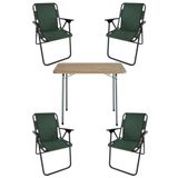 Bofigo 60x80 Çam Desenli Katlanır Masa + Katlanır Yeşil 4 Adet Sandalye Kamp Seti