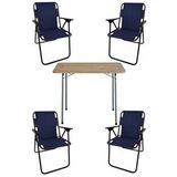 Bofigo 60x80 cm Çam Desenli Katlanır Masa + Katlanır Lacivert 4 Adet Sandalye Kamp Seti