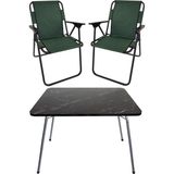 Bofigo 60X80 Granit Desenli Katlanır Masa + 2 Adet Katlanır Sandalye Kamp Seti Bahçe Takımı Yeşil - Polyester