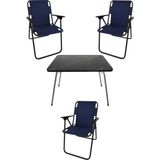 Bofigo 60X80 Granit Desenli Katlanır Masa + 3 Adet Katlanır Sandalye Kamp Seti Bahçe Takımı Lacivert - Polyester