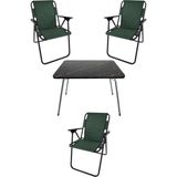 Bofigo 60X80 Granit Desenli Katlanır Masa + 3 Adet Katlanır Sandalye Kamp Seti Bahçe Takımı Yeşil - Polyester