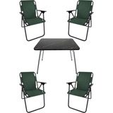 Bofigo 60X80 Granit Desenli Katlanır Masa + 4 Adet Katlanır Sandalye Kamp Seti Bahçe Takımı Yeşil - Polyester
