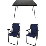 Bofigo 60X80 Granit Desenli Katlanır Masa ve 2 Adet Lacivert Katlanır Sandalye Seti Polyester Malzeme