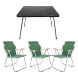 Bofigo 60X80 Granit Desenli Katlanır Masa ve 3 Katlanır Sandalye Seti Yeşil Akrilik Kumaşlı Taşınabilir