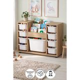 Bofigo 9 Sepetli Dolap Montessori Kitaplıklı Çok Amaçlı Oyuncak Dolabı Safir Meşe 60x92 cm
