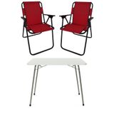 Bofigo Katlanır Beyaz 60x80 cm Masa + Katlanır Kırmızı 2 Adet Sandalye Kamp Seti