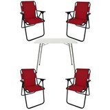 Bofigo Katlanır Beyaz 60x80 cm Masa + Katlanır Kırmızı 4 Adet Sandalye Kamp Seti