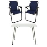 Bofigo Katlanır Beyaz 60x80 cm Masa + Katlanır Lacivert 2 Adet Sandalye Kamp Seti