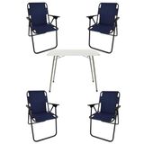 Bofigo Katlanır Beyaz 60x80 cm Masa + Katlanır Lacivert 4 Adet Sandalye Kamp Seti