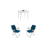 Bofigo Katlanır Beyaz 60x80 cm Masa + Katlanır Mavi 2 Adet Sandalye Kamp Seti