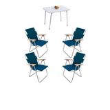 Bofigo Katlanır Beyaz 60x80 cm Masa + Katlanır Mavi 4 Adet Sandalye Kamp Seti