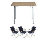 Bofigo Katlanır Çam Desenli 60x80 cm Masa + Katlanır Lacivert 3 Adet Sandalye Kamp Seti