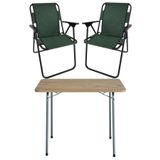 Bofigo Katlanır Çam Desenli 60x80 cm Masa + Katlanır Yeşil 2 Adet Sandalye Kamp Seti