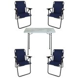 Bofigo Katlanır Efes 60x80 cm Masa + Katlanır Lacivert 4 Adet Sandalye Kamp Seti