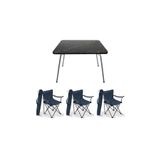 Bofigo Katlanır Granit Desenli 60x80 cm Masa + Katlanır Lacivert 3 Adet Sandalye Kamp Seti