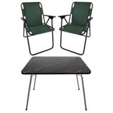 Bofigo Katlanır Granit Desenli 60x80 cm Masa + Katlanır Yeşil 2 Adet Sandalye Kamp Seti