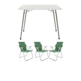 Bofigo Katlanır Granit Desenli 60x80 cm Masa + Katlanır Yeşil 3 Adet Sandalye Kamp Seti