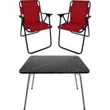 Bofigo Katlanır Masa ve 2 Kırmızı Sandalye Seti 60X80 cm Granit Desenli, Dayanıklı Polyester Yapı