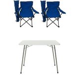 Bofigo Katlanır Mermer 60x80 cm Masa + Katlanır Mavi 2 Adet Sandalye Kamp Seti
