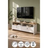Bofigo Tv Sehpası 2 Kapaklı Tv Ünitesi Televizyon Sehpası 120 x 30 cm Santorini Safir Meşe Beyaz - Safir Meşe - Beyaz