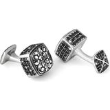 Boga Engraved Cap Dia Zircon Siyah Gümüş Kol Düğmesi - Standart