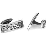 Boga Engraved Fancy Floral Gümüş Kol Düğmesi - Standart