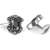 Boga Floral Shield Octagon Zircon Gümüş Kol Düğmesi - Siyah - Standart