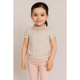 Boğazı Büzgülü,çiçekli Gömlek, Pantolon 2'li Kız Çocuk Takım - Pudra - 4 Yaş