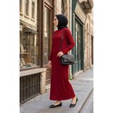 Boğazlı Yaka Fitilli Tesettür Elbise 2188-03 Bordo - 42 - 44