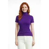 Boğazlı Yarasa Kollu Fitilli Crop Bluz - Mor