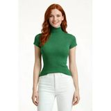 Boğazlı Yarasa Kollu Fitilli Crop Bluz - Yeşil