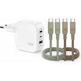Boğazören Çok Girişli Şarj Cihazı Aleti Adaptörü 70W Pd+Qc Gan+Iki Tarafı Type-C Iki Adet 100W Pd Şarj Kablosu - Beyaz
