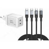 Boğazören Ikili Şarj Başlığı Çift Portlu Sarj Başlığı Cihaz 67W Turbo Hızlı Şarj Aleti +2li 100W Şarj Kablosu - Beyaz