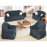 Bogda Bürümcük Koltuk Kanepe Örtüsü Takımı Streç Lastikli Etekli Koltuk Kanepe Kılıfı (3+3+1+1) Set - 180 x 230 cm - Füme
