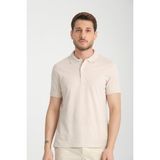 Boggee Pedso Erkek Açık Bej Italyan Yaka Çekmez Likralı %100 Pamuklu Kumaş Slim Fit Polo Yaka Tişört