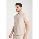 Boggee Pedso Erkek Bej Italyan Yaka Çekmez Likralı %100 Pamuklu Kumaş Slim Fit Polo Yaka Tişört - 2XL