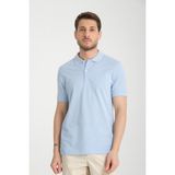 Boggee Pedso Erkek Buz Mavi Italyan Yaka Çekmez Likralı %100 Pamuklu Kumaş Slim Fit Polo Yaka Tişört - 3XL