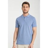 Boggee Pedso Erkek Mavi Italyan Yaka Çekmez Likralı %100 Pamuklu Kumaş Slim Fit Polo Yaka Tişört - XL