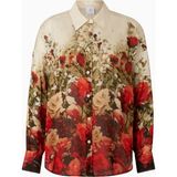 Bogner Nadine Ipek Karışımlı Floral Şifon Kadın Gömlek - Kırmızı - Bej