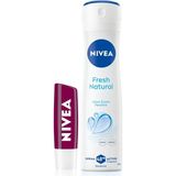Böğürtlen Dudak Bakım Kremi 4.8 Gr, 24 Saat Nemlendirme,böğürtlen Kokusu,ışıltılı Renk,mineral Yağı Içermez + Kadın Sprey Deodorant Fresh Natural 150 ml - Option-1